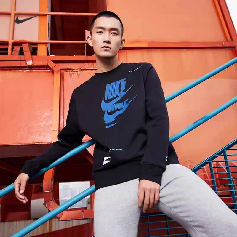 Nike Sportswear Sweatshirts Men's Black Crew Neck Thickened Regular (Unisex) Sweatshirts DM6876 010
