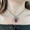 Винтажное ожерелье с подвеской в ​​виде красного кристалла в виде паука в стиле панк-рок, готическое колье с животными для мужчин, подарок бойфренду, вечерние и клубные ювелирные изделия
