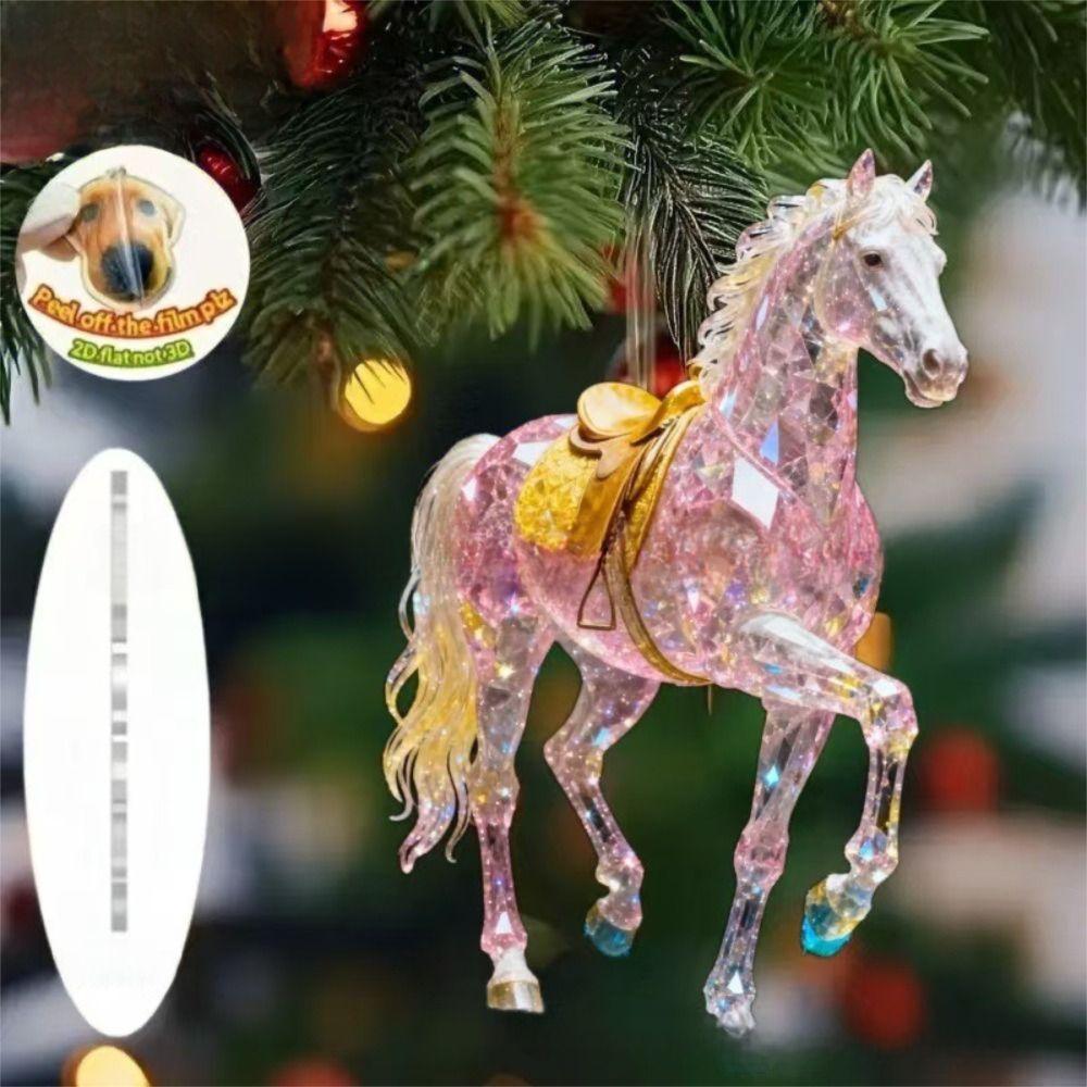 Белая лошадь Рождественский подвесной кулон Акриловый подвесной брелок для сумки Подвески Автомобильный подвеска-лошадь 2D Плоский рождественский елочный украшение Навада Декор