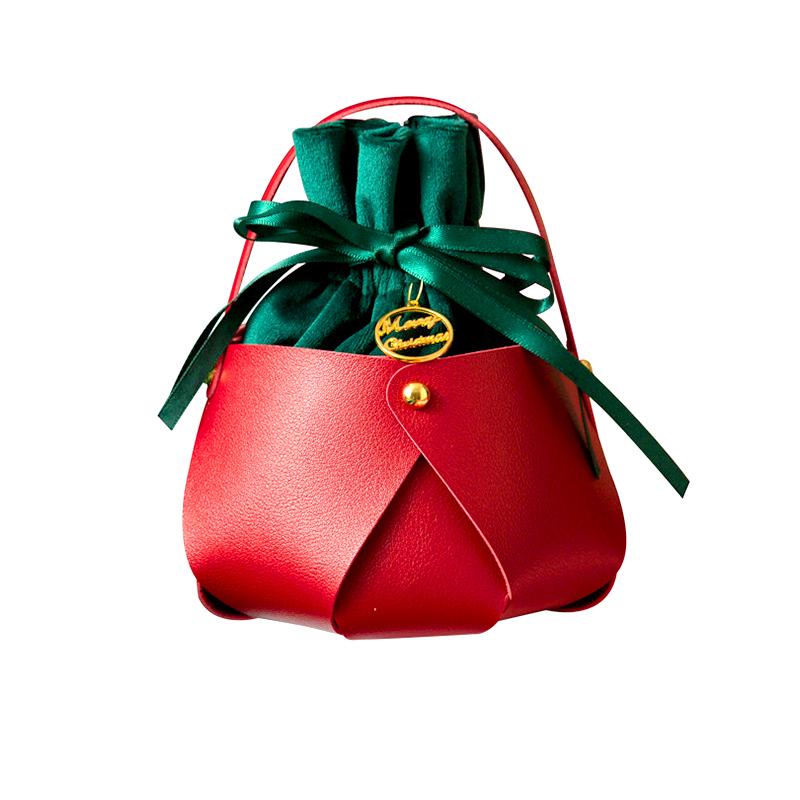 1 шт. Упаковка для яблок 2025 г., новогодний рождественский подарочный пакет, красная зеленая кожаная сумка с ручкой для конфет