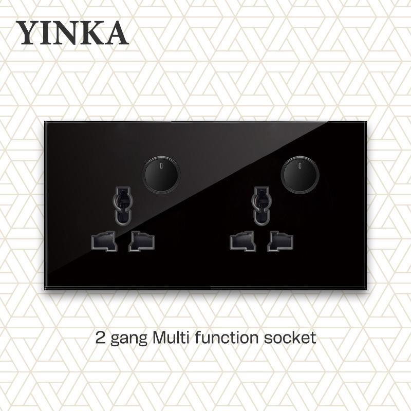 YINKA закаленное стекло 1/2/3/4 Gang 1/2 Way On/Off настенный выключатель светодиодный индикатор FR стандарт ЕС универсальная домашняя розетка
