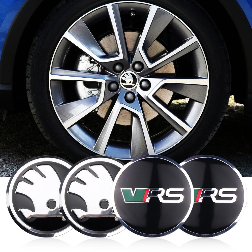 JIYQ3 4Pcs 56mm Car Wheel Hub Cap Stickers Emblem Cover Accessories For Skoda Octavia Mk3 Fabia 2 Superb 3u 2 Kamiq Kodiaq VRS VII