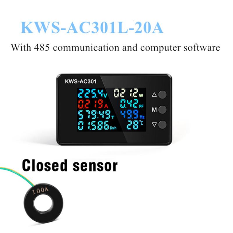 8-в-1 AC Ваттметр KWS-AC301 Вольтметр 50-300В 0-100А Цифровой Амперметр Электрический счетчик Специализированный чип Детектор мощности
