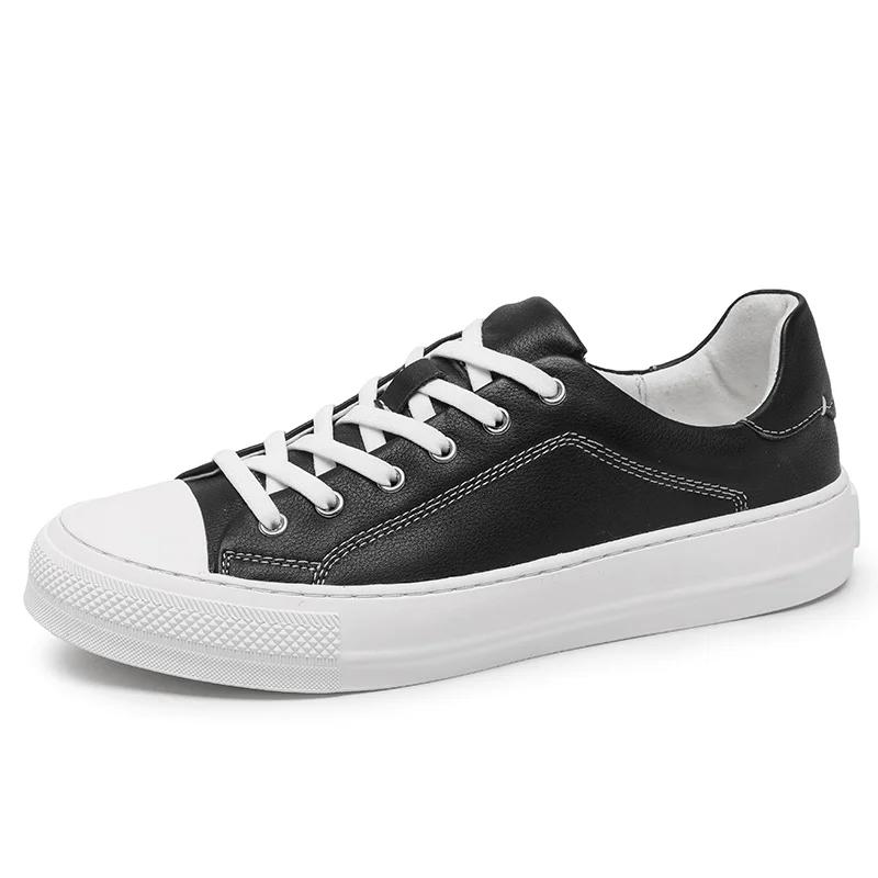 Fashion Luxury Brand Men Flat Genuine Leather Vulcanized Shoes Casual Versatile Walking Thick Sole Antiskid Lace-Up Muller Shoes 2024New