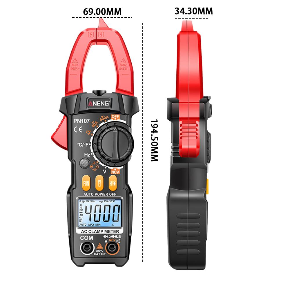 ANENG PN107 Цифровой токоизмерительный клещевой прибор AC/DC Напряжение Температура Тест Мультиметр True RMS 4000 отсчетов Электрический Мультиметр Тестер Инструмент