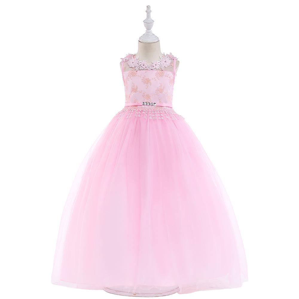 Kids Flower Girl Dress Baby Girls Lace Formal Princess Pageant Wedding Birthday Party White Bridesmaid Dresses Tea Length