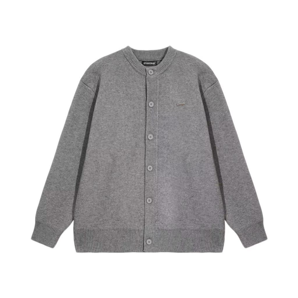 Осень 2024 Унисекс Вязаный кардиган свободного кроя с бейсбольным воротником.