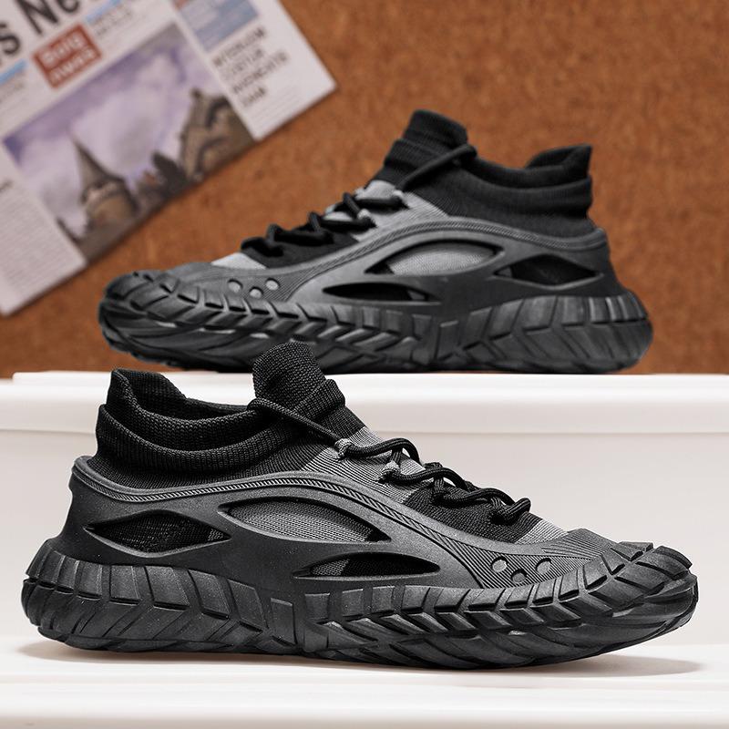 Весенняя новая мужская спортивная обувь, обувь из летящего трикотажа, обувь-носки, ленивая обувь на одной педали, универсальная повседневная обувь