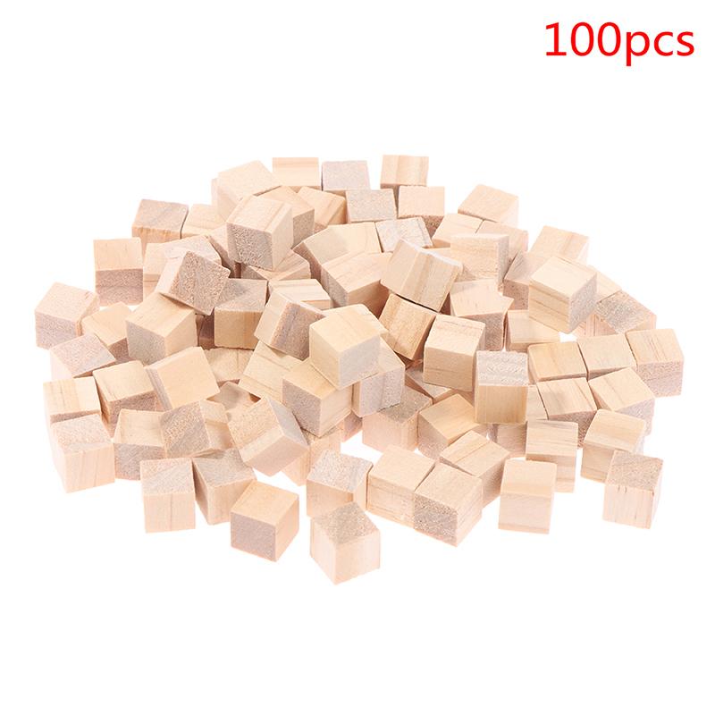 100Pcs Unfinished Blank Mini Diy Wooden Square Solid Cubes For Woodwork Craft