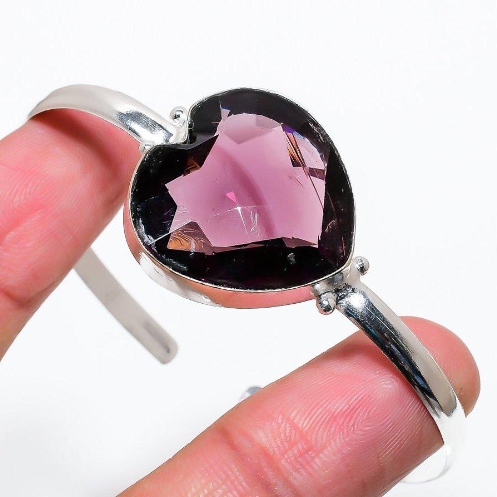Аметист Драгоценный камень 925 Стерлинговое серебро Подарок Ювелирные изделия Манжета Браслет Регулируемый