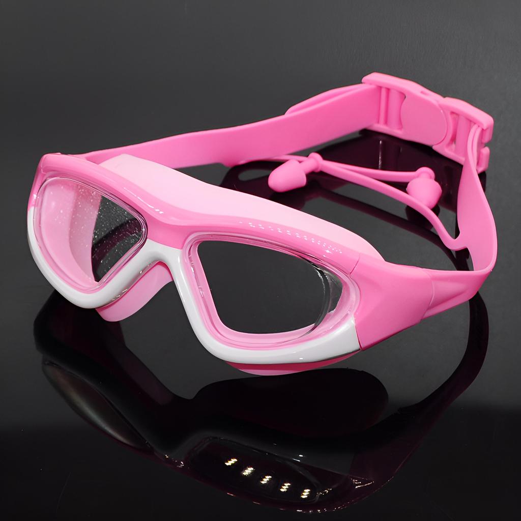 Children's High-definition Waterproof And Anti Fog Swimming Large Frame Glasses, Convenient Goggles Silicone Connected Earplugs