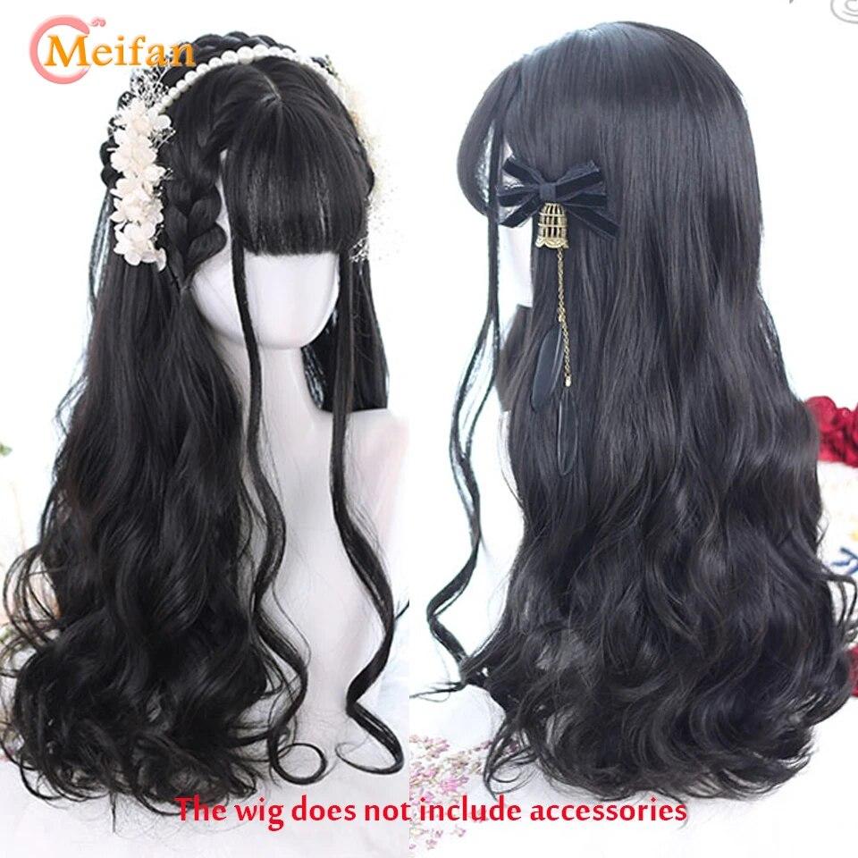 Синтетический длинный омбре красочный парик Лолиты для косплея в стиле Харадзюку с челкой, натуральные волнистые парики для Хэллоуина, розовый, фиолетовый, синий, повседневные