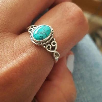 Винтажное кольцо с имитацией бирюзы, белое трендовое нишевое кольцо на указательный палец, кольцо с узором