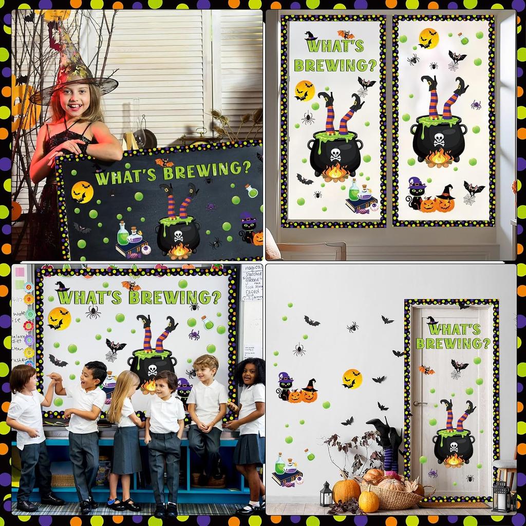 Pasimy Halloween Bulletin Board Decorations Set Halloween Theme Classroom Decor Spider Bat Ghost Pumpkin Cutouts with Borders for Home School Party