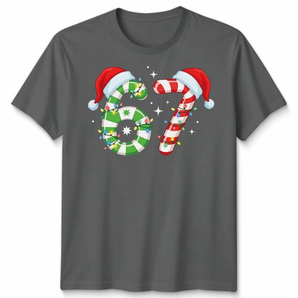 Six Seven 67th Birthday Christmas Candy Cane Numbers Unisex Unisex Graphic Tee