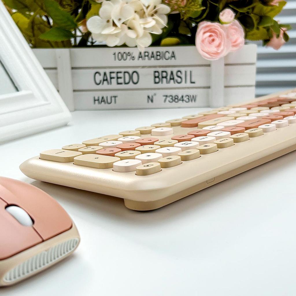 Mofii Комплект беспроводной мыши и клавиатуры: Круглые клавиши, яркая цветная клавиатура, беспроводная клавиатура для офисной женской среды