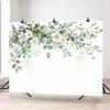 2D Watercolor Eucalyptus and White Flowers Backdrop Party Photo Background Cloth