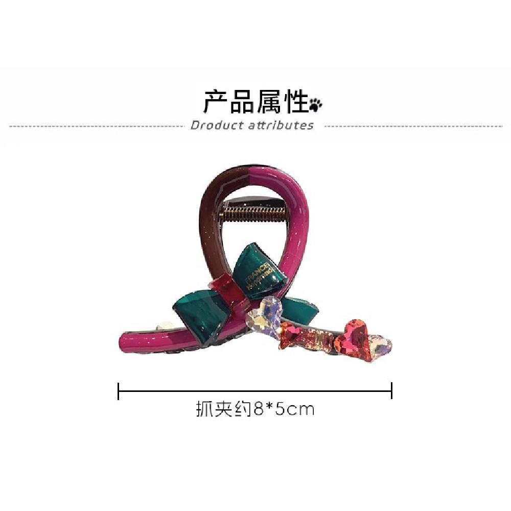 bow color block hair claw shark clip for women half up hairstyle back head hair accessories