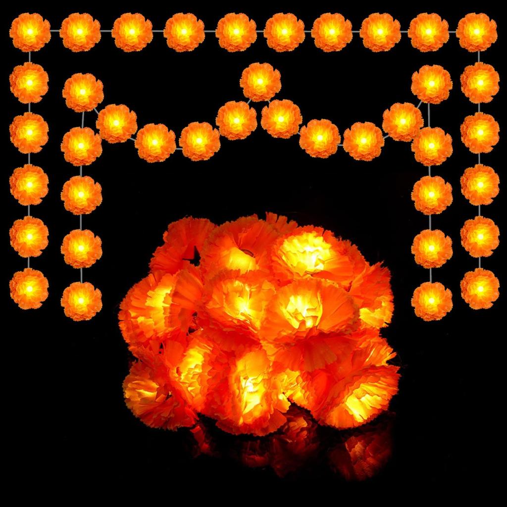 Искусственные гирлянды из бархатцев, Подвесные гирлянды-украшения, Для Дивали, Украшения для создания атмосферы ужаса, Общая длина 10 футов, 20 лампочек