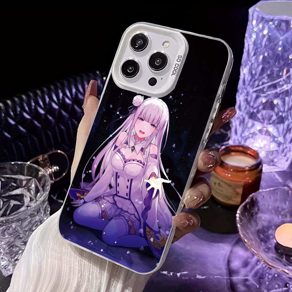 ReZero Emilia Waifu White Translucent Mobile Phone Case for iPhone 17 16 15 14 13 12 11 X XR XS Air Pro Max Plus Colorful Cover
