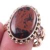 Natural Mahogany Obsidian Gemstone 925 Sterling Silver Two Tone Ring S.10 S3B85