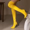 Women Patent Leather Over the Knee Boots Purple Stiletto High Heels Shoes Red Pointed Toe Warm Lady Sexy Party Thigh Boots