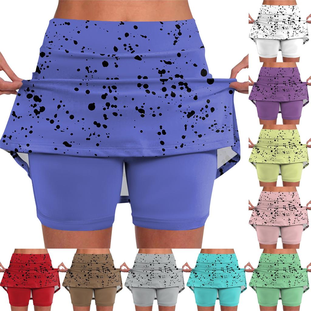 Женская юбка, эластичные брюки-кюлоты для йоги для женщин, спортивные шорты с принтом, легкие узкие однотонные бегуны с высокой талией