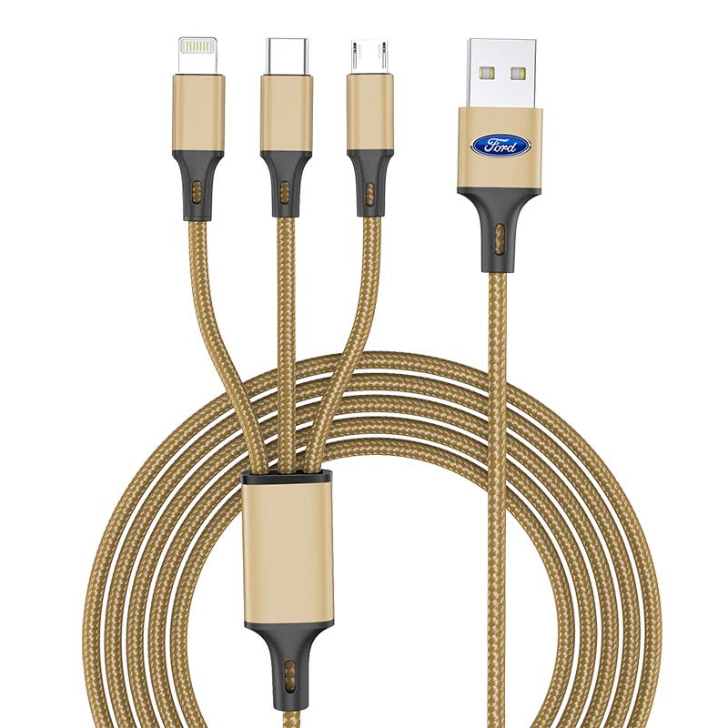 Car Emblem 3in1 TypeC Lightning Micro USB Fast Charging Cable For Ford Focus Mondeo MK1 MK2 MK4 MK3 Fiesta ST Line Kugo Transit Escape Fusion Explorer