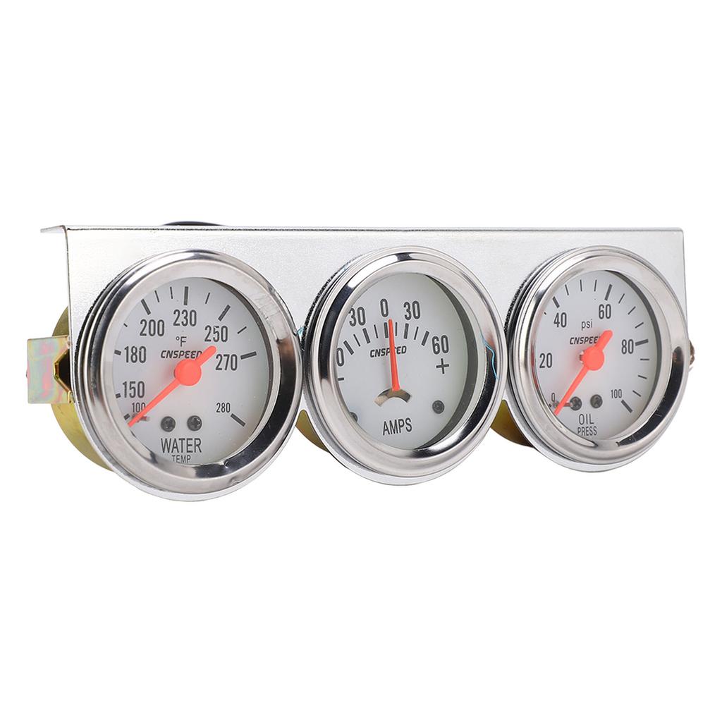 Universal 52mm Triple Gauge Kit Set 3 In 1 AMP Oil Pressure Water Temp Meter for Most 12V Vehicles