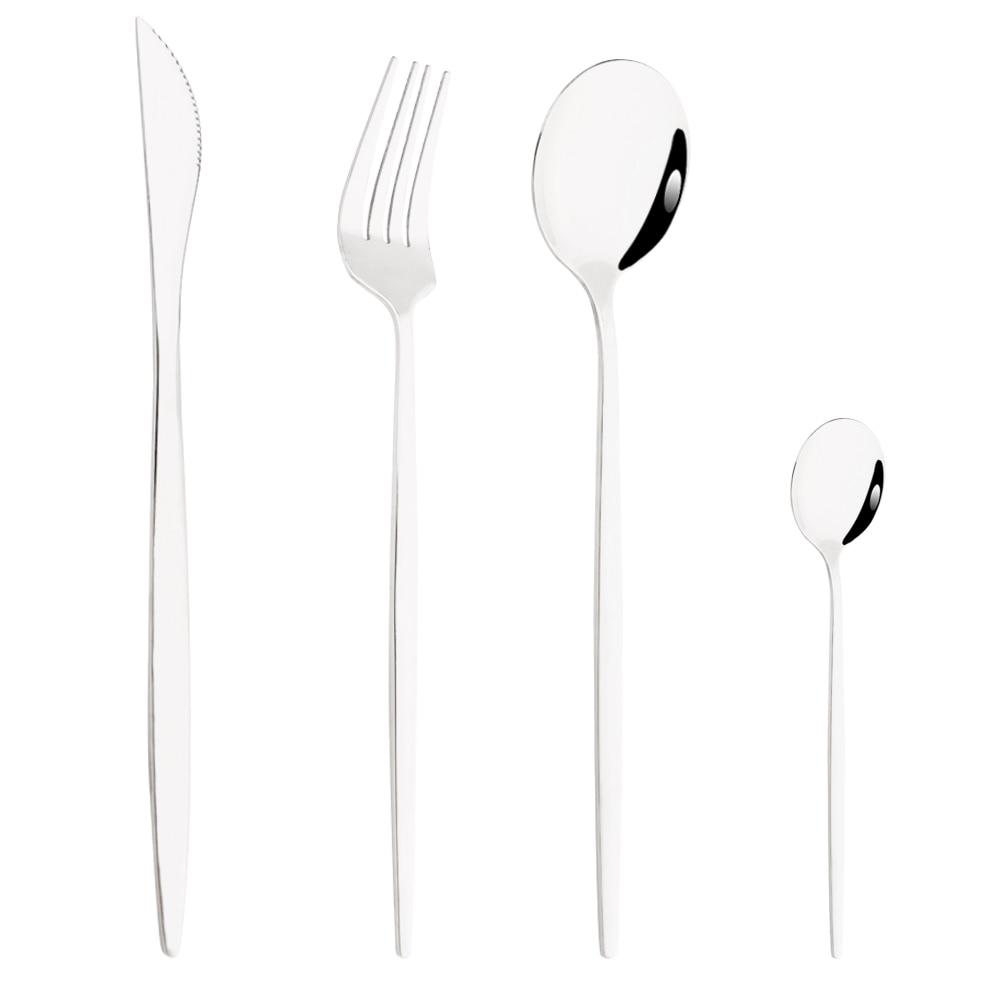 4pcs Gold Dinnerware Set Stainless Steel Tableware Set Knife Fork Spoon Flatware Set Dishwasher Safe Silverware Cutlery Set