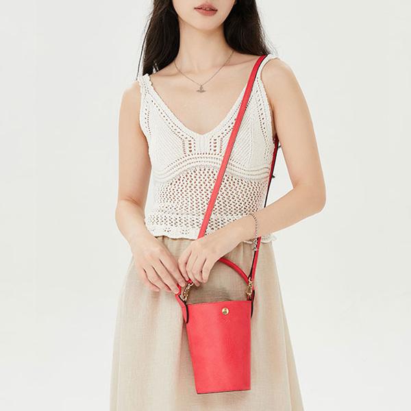 Longchamp Épure 18 Embossed Logo Detachable Shoulder Strap Leather Bucket Bag Mini Women bags Strawberry 10213HYZ218