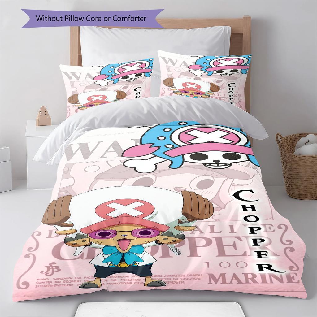 One Piece Tony Tony Chopper Pattern Bedding Quilt Set Quilt Cover Pillowcase Home Birthday Gift(1 * duvet cover + 2 * pillowcase, without core)