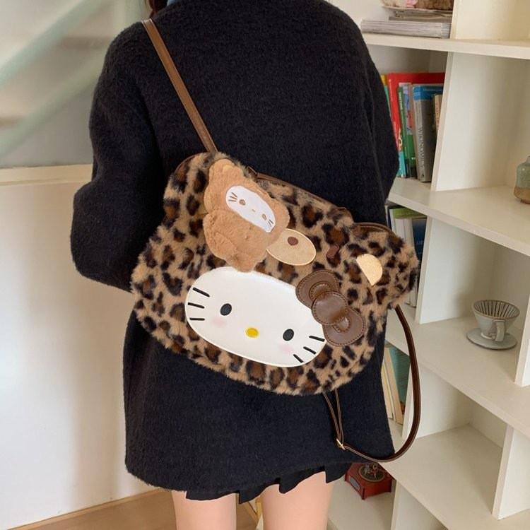 Плюшевый Рюкзак из Искусственной Кожи с Рисунком Hello Kitty для Повседневного Использования и Хранения