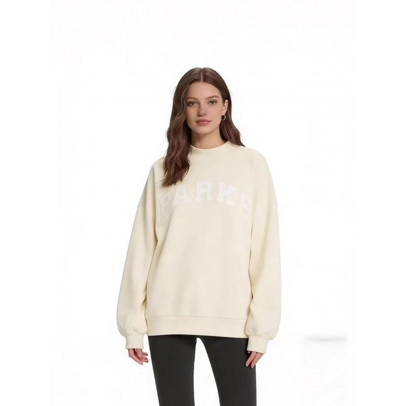 High Neck Long Sleeve Cotton Sweatshirt Embroidered Loose Fit Casual Streetwear Students