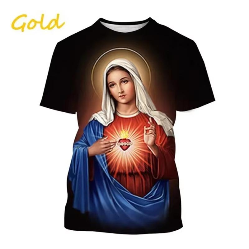 Easter Virgin Mary Goddess of Mercy 3D Print T-Shirt Christian Blessed Jesus God Tee Female Style Clothing Short Sleeve Tops Tee
