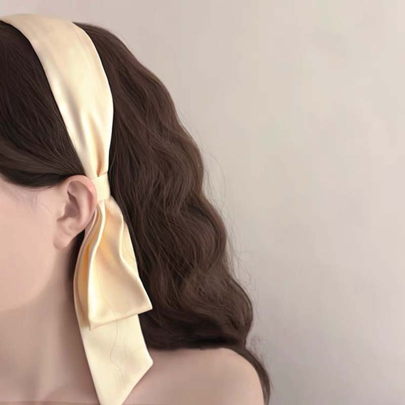 Винтажные ленточные банты, резинки для волос для женщин, девушек, элегантные однотонные банты, темпераментные широкие обручи для волос, аксессуары для головных уборов