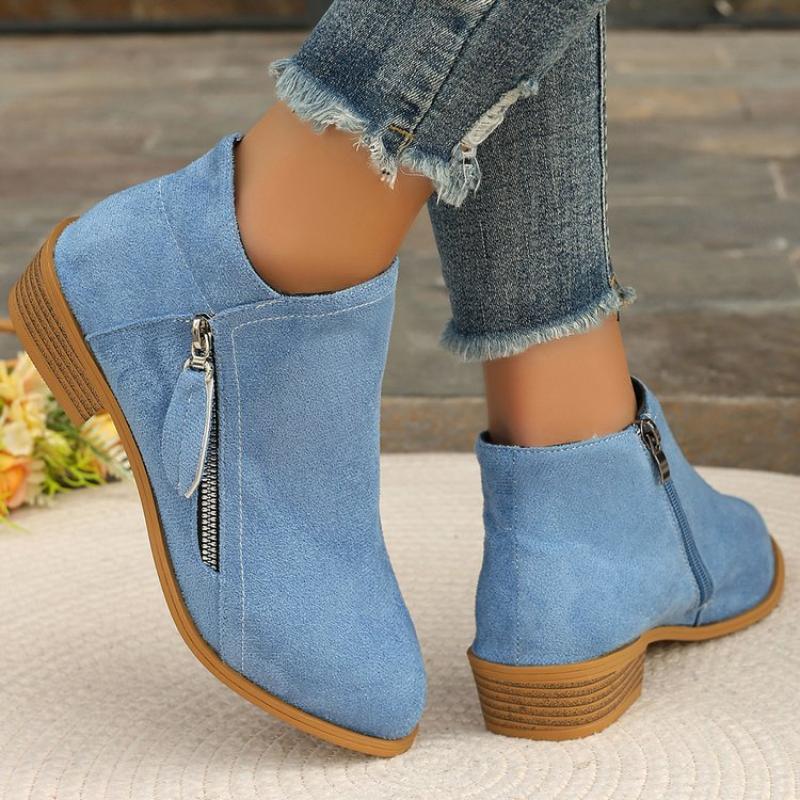 Fashion 2025 Women Booties Autumn Suede Chelsea Boots Women Fashion Size 43 Platform Boots Side Zipper Heeled Ankle Boots Botas De Mujer
