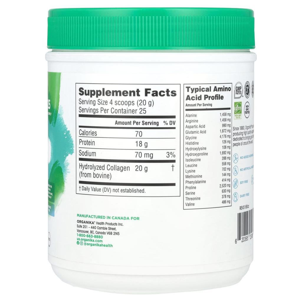 Organika Enhanced Collagen, Original, 500 G (17.64 Oz)