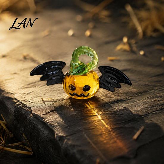Pumpkin Scene Hanging String Glass Car Ornament, Handmade Ghost Figurine for Rearview Creative Holiday Party Decor Mirror, Halloween Decorative