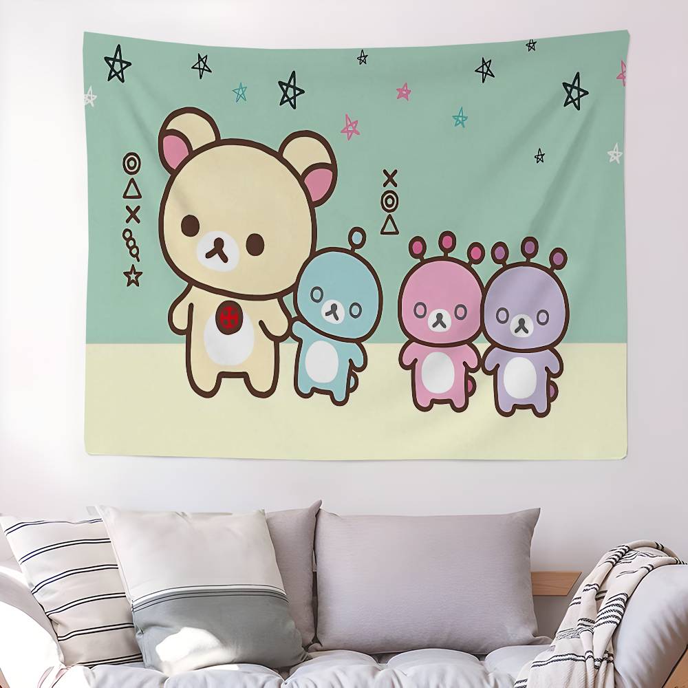 RRilakkuma Cartoon Anime Printed Large Wall Tapestry Art Science Fiction Room Home Decor Decor Blanket