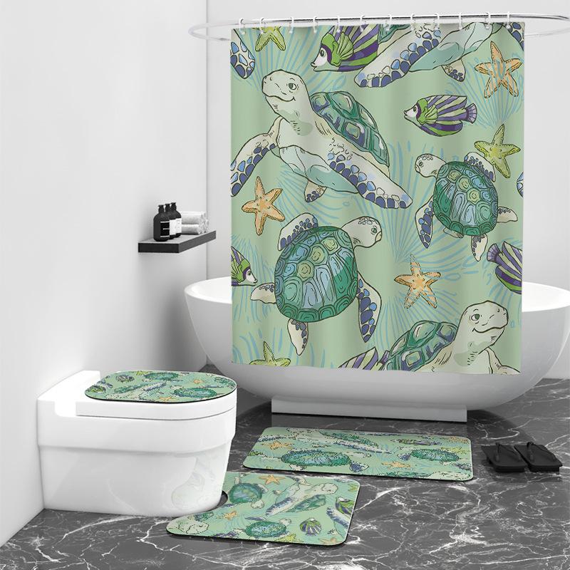 Turtle Series Digital Printing Bathroom Four-Piece Bathroom Non-Slip Mat U-Mat And Bathroom Set