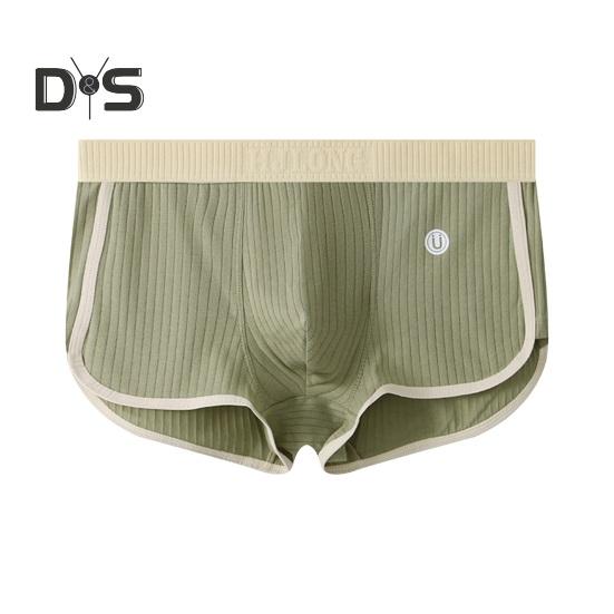 Men Boxer Underwear Mid-rise Elastic Waistband Patchwork Color Shorts Briefs U-convex Ribbed Panties Daily Wear