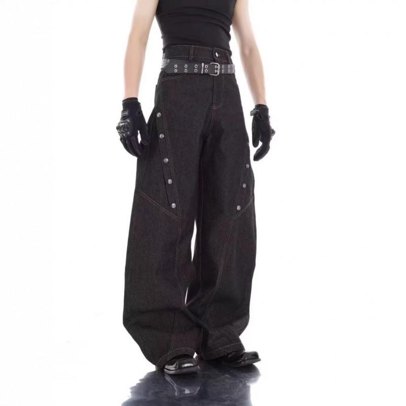 American Vintage Cut Rivet Jeans High Street Wide Leg Straight Pants Heavy Duty Distressed Workwear Trousers