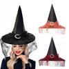 Halloween Witch Hat Lace Spider Web Decor Large Brim Pointed Wizard Sorceress