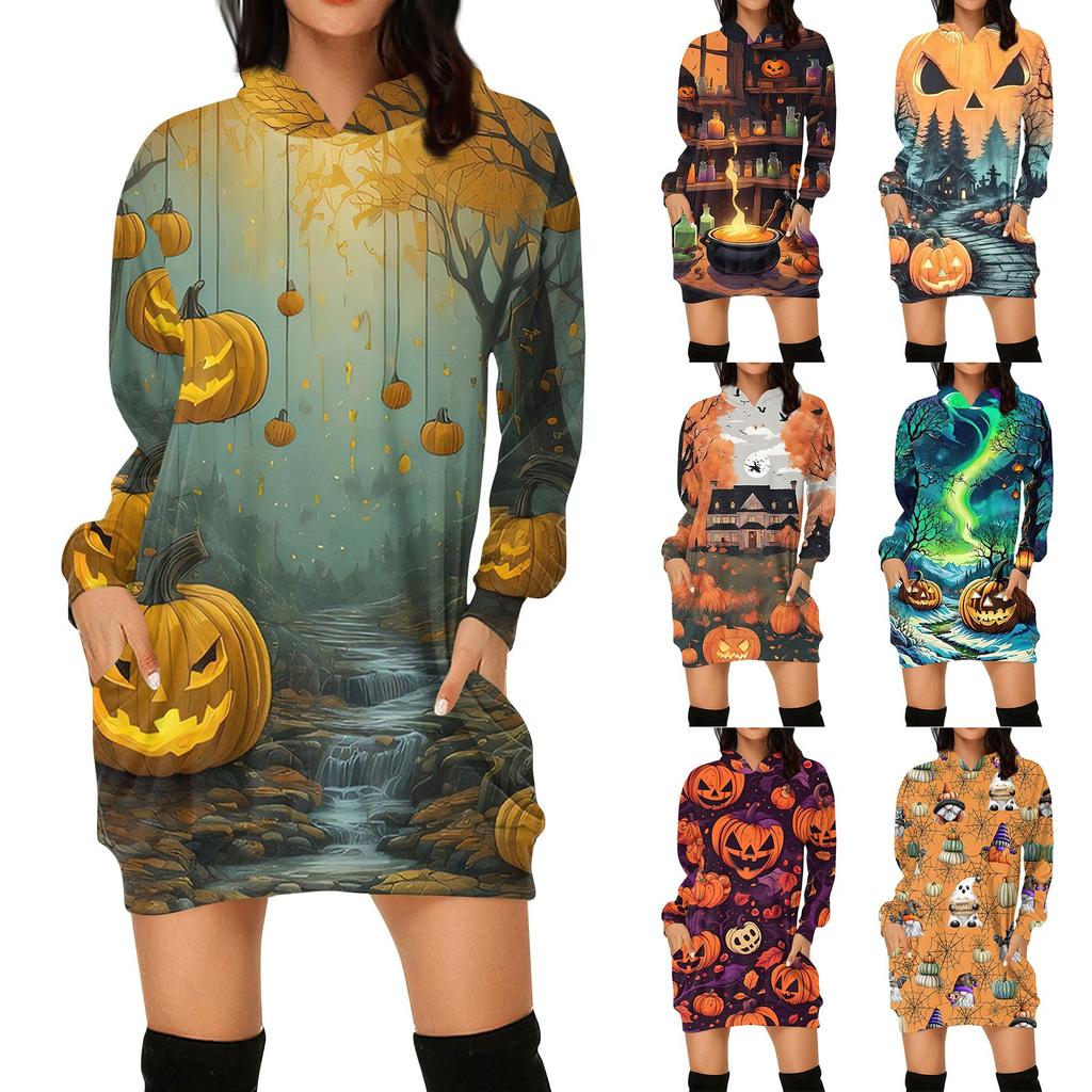 Women's Fashion Loose Casual Pocket Long Sleeve Hoodie Printed Sweatshirt Top