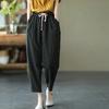 Women's Retro Cotton and Linen Casual Pants Summer Haren Pants Loose Solid Color Casual Cropped Pants