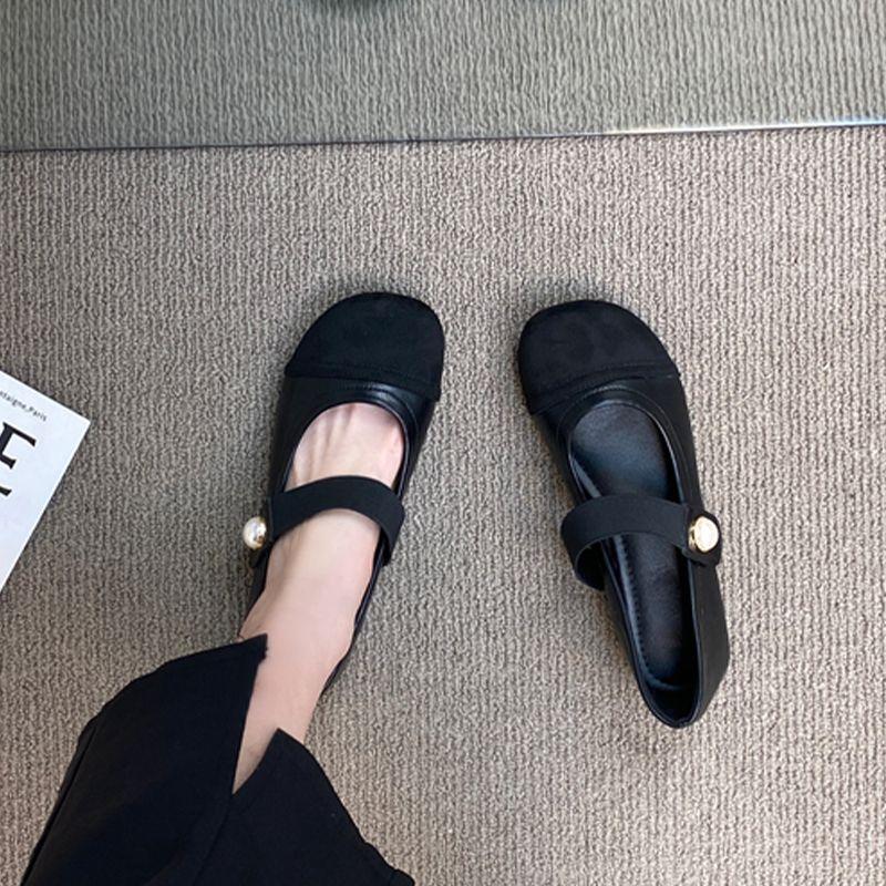 Новые Элегантные Туфли Мэри Джейн на Плоской Подошве Женские Черные с Ремешком на Пряжке Мелкие Повседневные Балетки Женские Весенне-Осенние Холщовые Лоферы