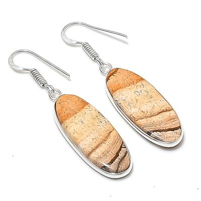 Натуральный Камень Яшма Картина Ювелирное Изделие Серьга из Стерлингового Серебра 925 пробы 1.97" AEE-11126
