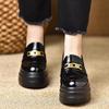 2025 новая ручная работа женская обувь 8 см весенний танкетка водонепроницаемая платформа утолщенная подошва ретро круглый носок лакированная кожа лоферы
