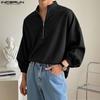 Spring Oversized Men Stand Neck Long Sleeve Zipper Solid Casual Shirts